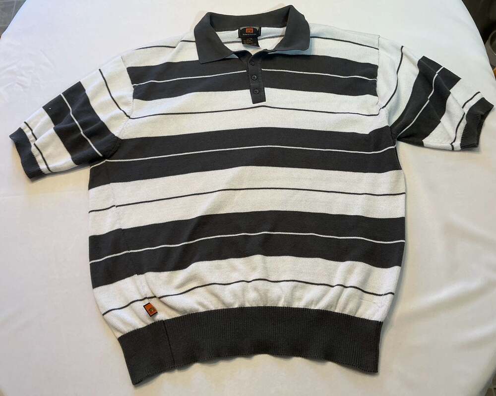FB County Charlie Brown Polo Shirt Black and White Striped Short Sleeve Size 5XL